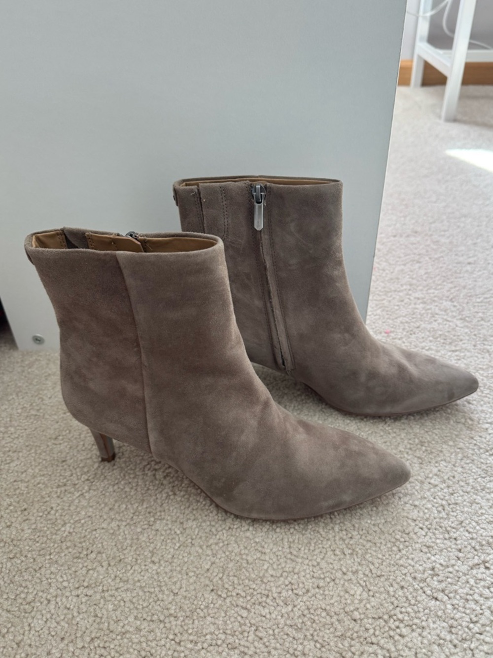 Sam Edelman Taupe Suede Pointed Ankle Booties